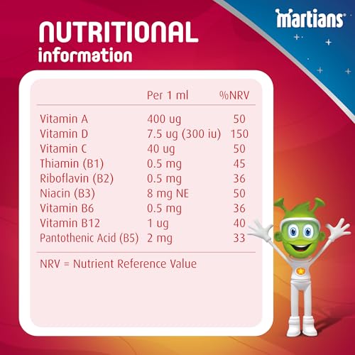 Martians Daily Multivitamin Drops 50ml - 9 Essential Vitamins with Orange Flavor - Supports Overall Health & Wellbeing