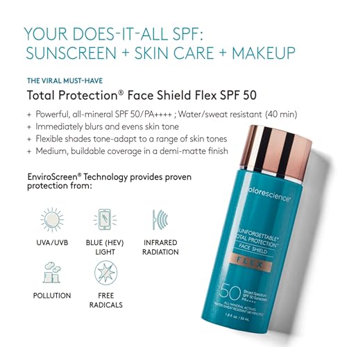 Colorescience Total Protection Face Shield Flex SPF 50, Zinc Oxide Formula, Light 1.8 oz