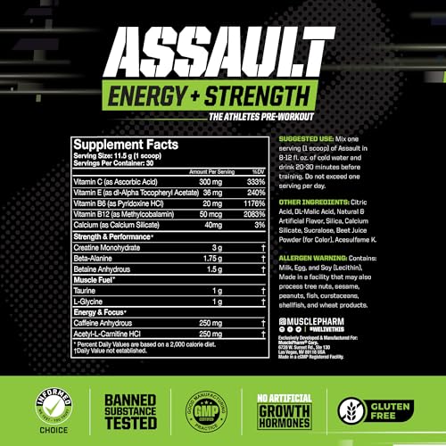 MusclePharm Assault Sport Pre-Workout Powder - High-Dose Energy, Focus, Strength & Endurance - Watermelon, 30 Servings