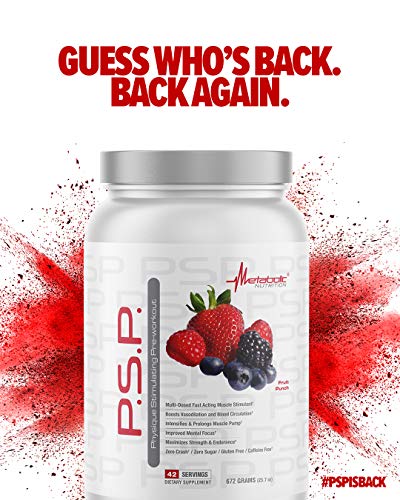 Metabolic Nutrition PSP PreWorkout 672g Fruit Punch - Zero Sugar Caffeine Free Physique Stimulating Formula