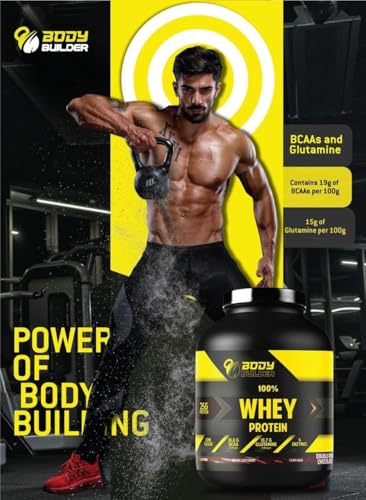 Body Builder 100% Whey Protein with Shaker - 25g Protein, BCAAs, Glutamine - Milk Chocolate - 4 LB