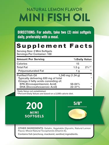 Nature's Truth Omega-3 Fish Oil 1340mg - 200 Mini Softgels, Burp-Free Lemon Flavor, Non-GMO & Gluten-Free