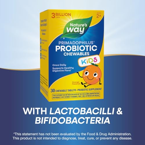 Nature's Way Primadophilus Kids Probiotic - Orange Flavor, 3 Billion CFU, 30 Chewable Tablets