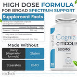Teaveli Cognizin Citicoline Capsules (500 mg) - Clinically Studied Brain Supplement for Clarity & Memory