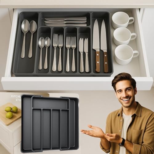Expandable Kitchen Utensil Organizer - 8 Compartments