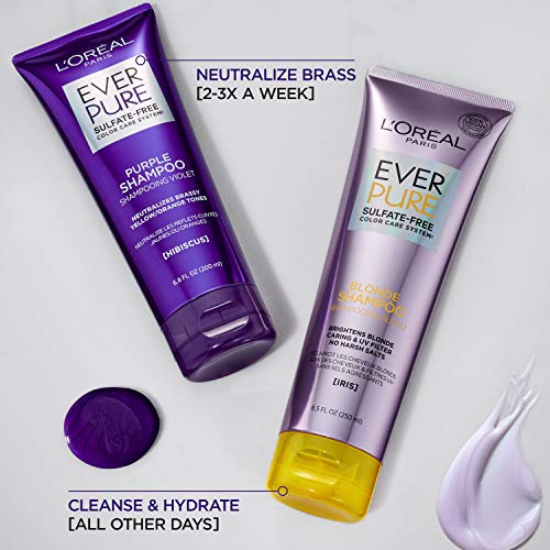 L'Oreal Paris EverPure Blonde Sulfate Free Shampoo for Color-Treated Hair - Neutralizes Brass & Balances - 2 Count (8.5 Fl Oz Each)