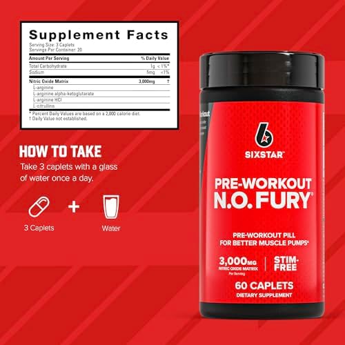 Six Star Nitric Oxide Supplements for Men & Women, Muscle Builder (60 Count) - Nitric Oxide Booster Pills Muscle Pump Pre Workout Supplement - Sports Nutrition for Muscle Building, Strength & Energy