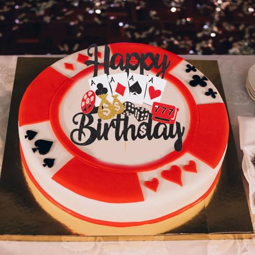 Gosknor Happy Birthday Casino Cake Topper - Poker Game Theme Decoration