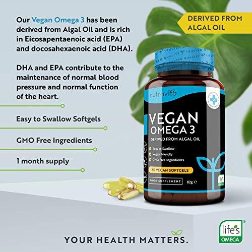 Nutravita Vegan Omega-3 Algal Oil (600mg DHA, 300mg EPA) - 60 Softgels
