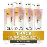 Olay Cleansing & Moisturizing Body Wash with Vitamin B3 & Hyaluronic Acid - 4 Pack (26 fl oz Each)
