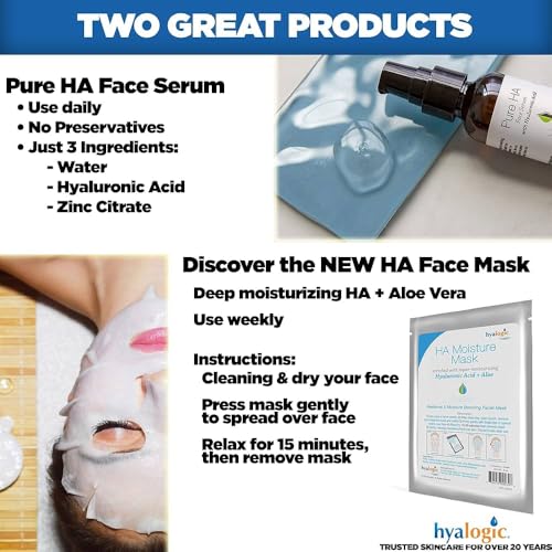 Hyalogic Pure HA Face Serum & Hyaluronic Acid Facial Mask Bundle - Deep Hydration for Sensitive Skin