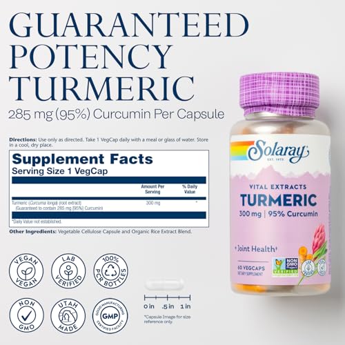 Solaray Turmeric Root Extract - 300 mg - 60 VegCaps - Natural Turmeric Supplement for Joint & Digestive Health