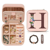 LIWEGHT Initial Travel Jewelry Box - Small Case with Mirror for Rings, Necklaces & Earrings