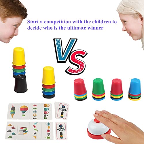LANDOR Quick Cups Stacking Game - Speed Stacking Cups for Kids (30 Cups, 24 Picture Cards)