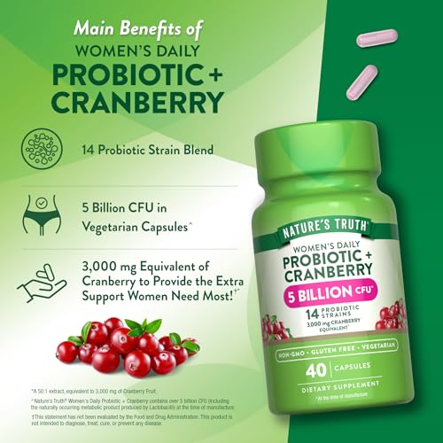 Nature's Truth Probiotics for Women - 5 Billion CFU Daily with Cranberry | 40 Vegetarian Capsules | Non-GMO & Gluten Free