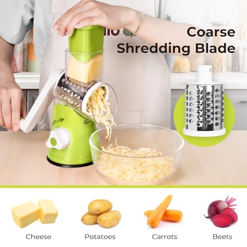 X Home Rotary Cheese Grater & Vegetable Slicer - 3 Blades, Green