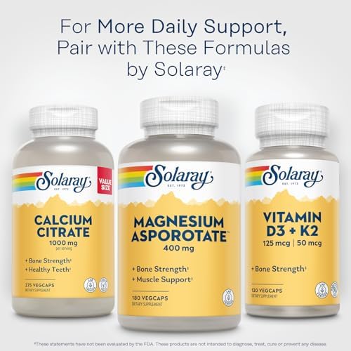 Solaray Magnesium Aspartate 400mg - 180 Vegan Capsules for Muscle & Nerve Support