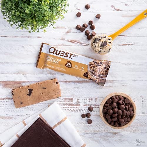 Quest Nutrition Chocolate Chip Cookie Dough Protein Bar, High Protein, Low Carb, Gluten Free, Soy Free, Keto Friendly, 12 Count