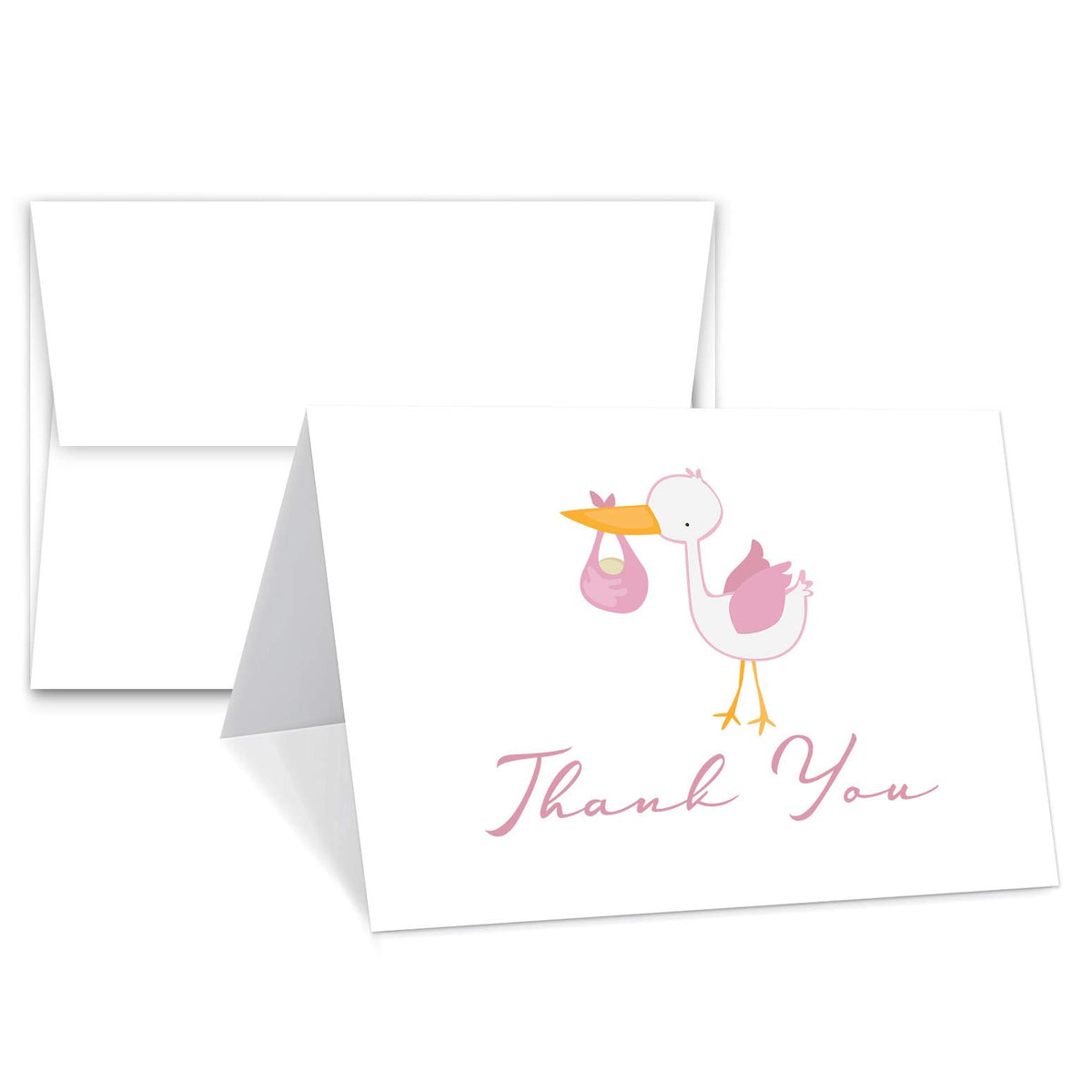 25-Pack Baby Girl Thank You Cards & Envelopes | Elegant Pink Stork Design (4.25" x 5.5")
