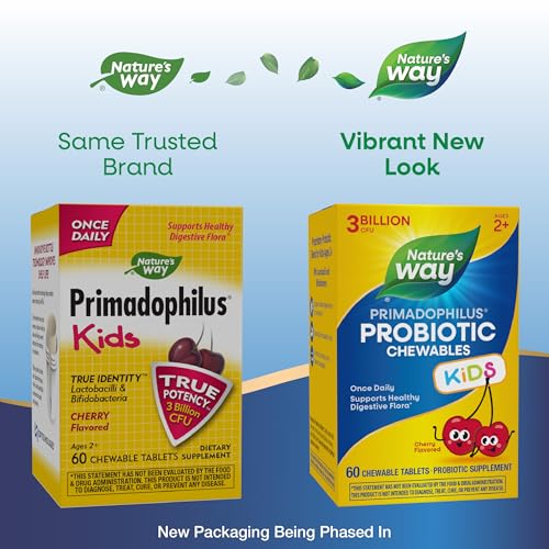 Nature's Way Primadophilus Kids Probiotic Chewables - Cherry Flavor, 3 Billion CFU, 60 Tablets