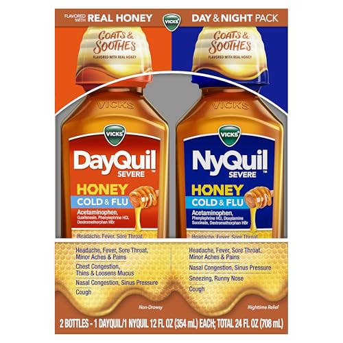 Vicks DayQuil & NyQuil Severe Honey Combo Pack - Max Strength Cold & Flu Relief, 2 x 12 oz