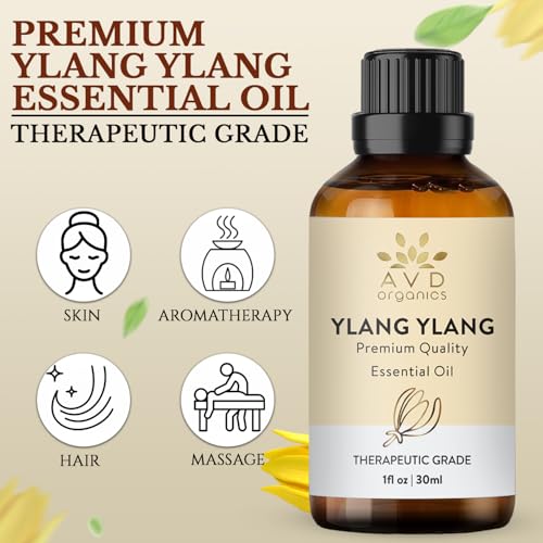 AVD Organics Ylang Ylang Essential Oil 100% Pure & Natural - 30ml for Aromatherapy, Diffuser, Skin & Hair
