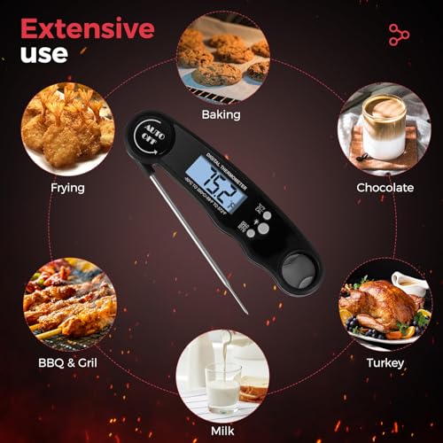 Digital Instant Read Meat Thermometer - Waterproof with Backlight (Black)