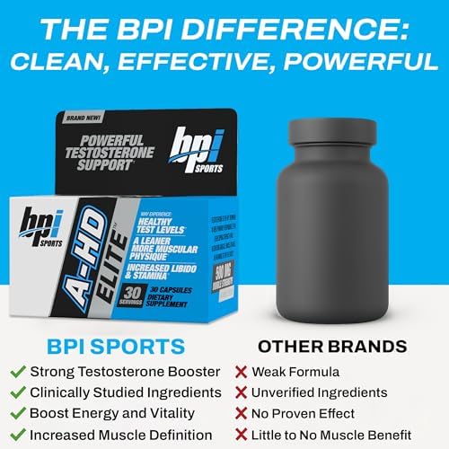 BPI Sports A-HD Elite – Men’s Powerful Testosterone Booster – Natural Stamina, Strength, Sexual Support – Increases Metabolism – Fat Burning – Strength – Muscle – 30 Servings – 500mg