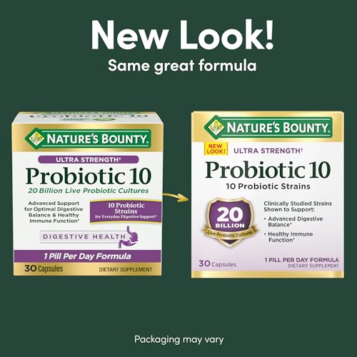 Nature's Bounty Probiotic 10 Daily Supplement - Ultra Strength for Digestive, Immune & Respiratory Support, 30 Capsules