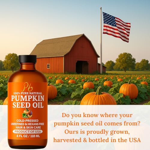 Pumpkin Seed Oil – Cold-Pressed & 100% Pure, Unrefined, Pumpkin Oil for Hair Growth, Dry Skin & Face – Natural Anti-Aging Moisturizer & Hair Oil for Dry, Damaged Hair – Glass Bottle, 4 fl oz
