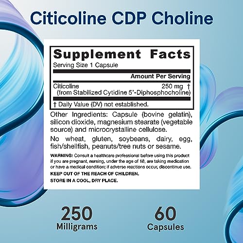 Jarrow Formulas Citicoline CDP Choline 250mg - 60 Capsules - Brain Health Supplement
