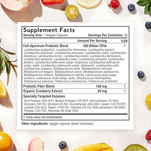 Doctor's Recipes Probiotics for Women - 100 Billion CFU 32 Strains with Prebiotic Fiber, Enzymes & Cranberry | Urinary Digestive & Immune Support | 30 Capsules