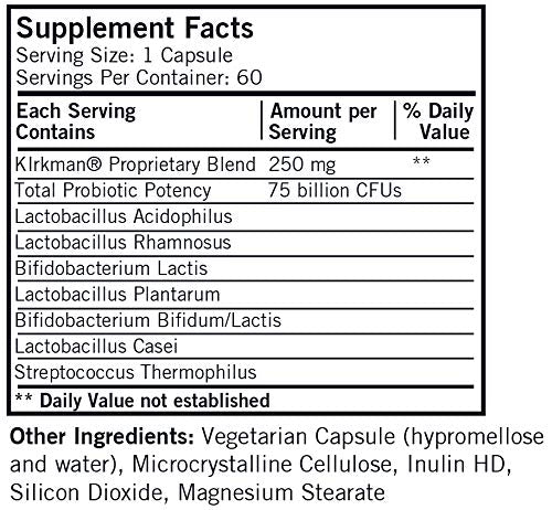Kirkman Super Pro-Bio 75 Billion CFU 60 Vegetarian Capsules - Hypoallergenic Probiotic Bio-Max Series