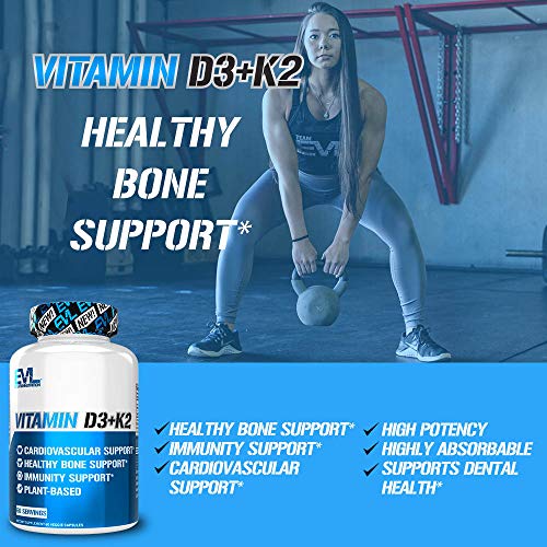 EVLution Nutrition Vitamin D3 + K2 - Immune & Bone Support - 60 Capsules