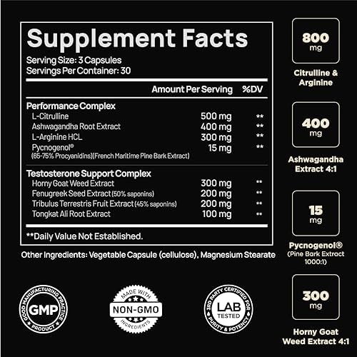 21,800mg Testosterone Booster for Men 8X Strength w. Ashwagandha, Tongkat Ali, Pycnogenol, Tribulus - Total T Testosterone Supplement for Men Male Enhancing Libido Test Booster + Muscle Builder Pills