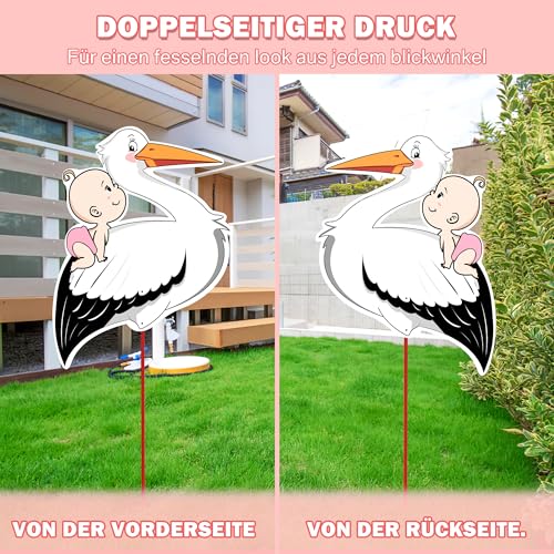 Large 158cm Wooden Stork Outdoor Birth Announcement Sign (Pink Rattle) - Welcome Home Decor