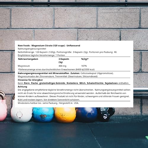 Now Foods Magnesium Citrate - 120 Veggie Capsules for Digestive & Muscle Health