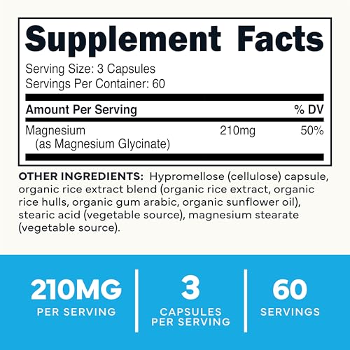 Type Zero Magnesium Glycinate (210mg | 180 Capsules) | Pure, Non-GMO, Gluten Free, High Absorption
