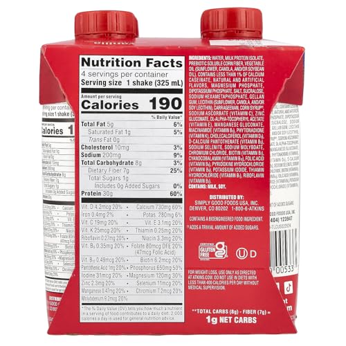 Atkins Strong High Protein Shake - Vanilla, 30g Protein, 4 Count