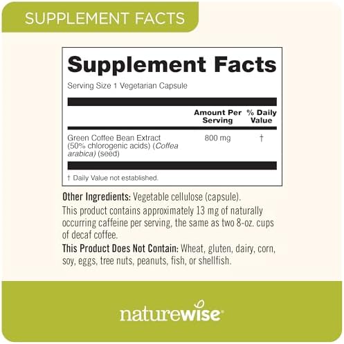 NatureWise Green Coffee Bean Extract 800mg - with 50% Chlorogenic Acids - Support for Weight Goals, Energy, and Antioxidants - Vegan, Non-GMO - 60 Capsules[1-Month Supply]
