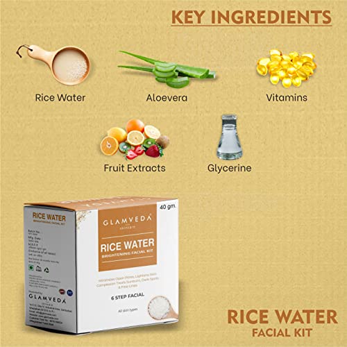 Glamveda Rice Water Brightening Facial Kit 6-Step Set - 80g Complete Skincare Solution