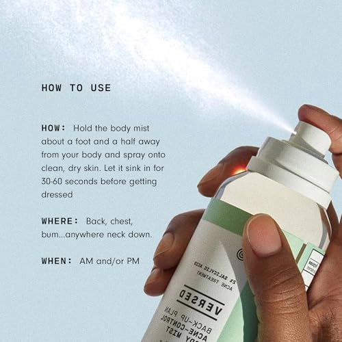 Versed Back-Up Acne Control Body Mist, Spot Treatment with Salicylic Acid & Tea Tree Oil, Witch Hazel, Vegan, 3 oz