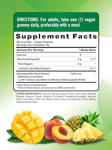Natures Truth Ashwagandha Gummies (60 Tropical Flavor) Vegan Non-GMO Gluten Free
