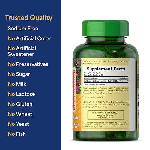 Puritans Pride Triple Strength Acai Antioxidant Supplement for Healthy Aging - 120 Softgels