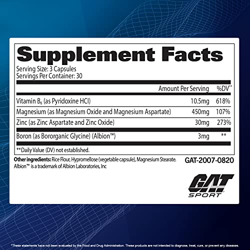 GAT Sport ZMAG-T Zinc Magnesium Aspartate & B6, 90 Veg Capsules