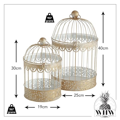 WHW Whole House Worlds Hamptons Romantic Gold Bird Cages Set of 2 - Decorative Table Top Centerpieces
