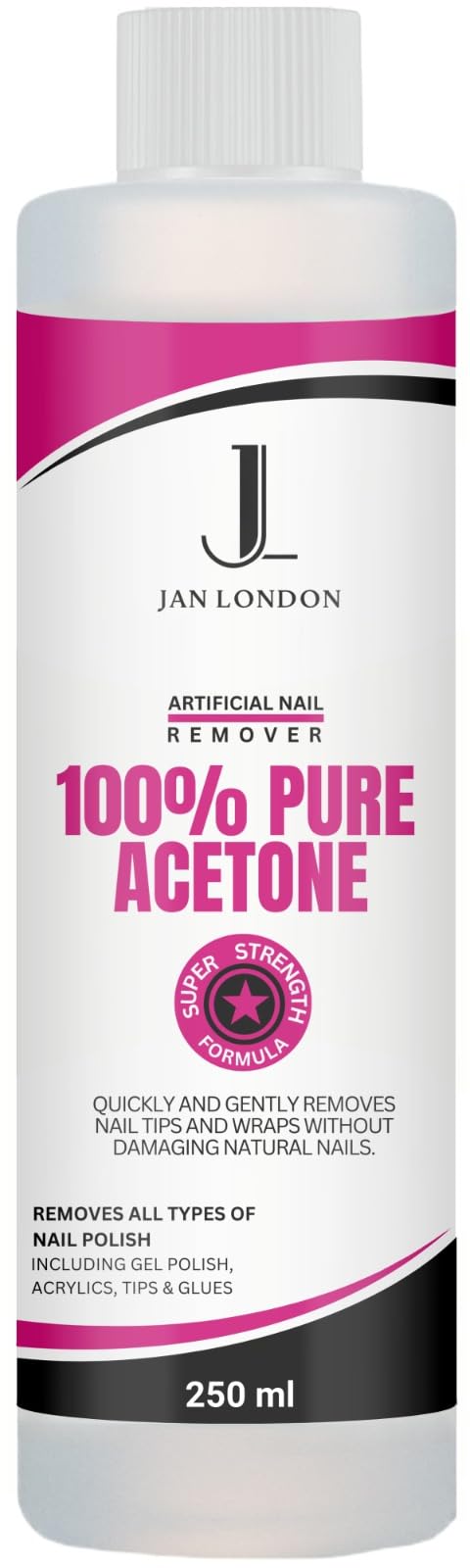 JAN LONDON 100% Pure Acetone Nail Polish Remover - Professional Strength for Gel & Acrylic Nails (250ml)