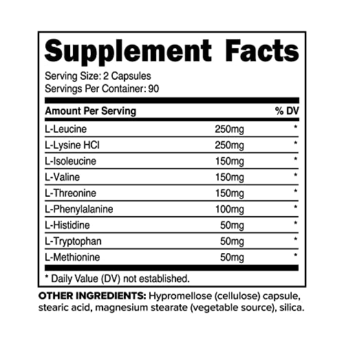 Primaforce EAA Capsules 1200mg: 180 Caps Essential Amino Acids - Non-GMO, Gluten-Free, Vegetarian