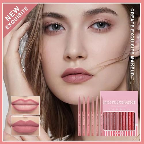 12 Colors Matte Lip Liner Lipstick Set One Step Lips Makeup Kit Velvet Nude Collection
