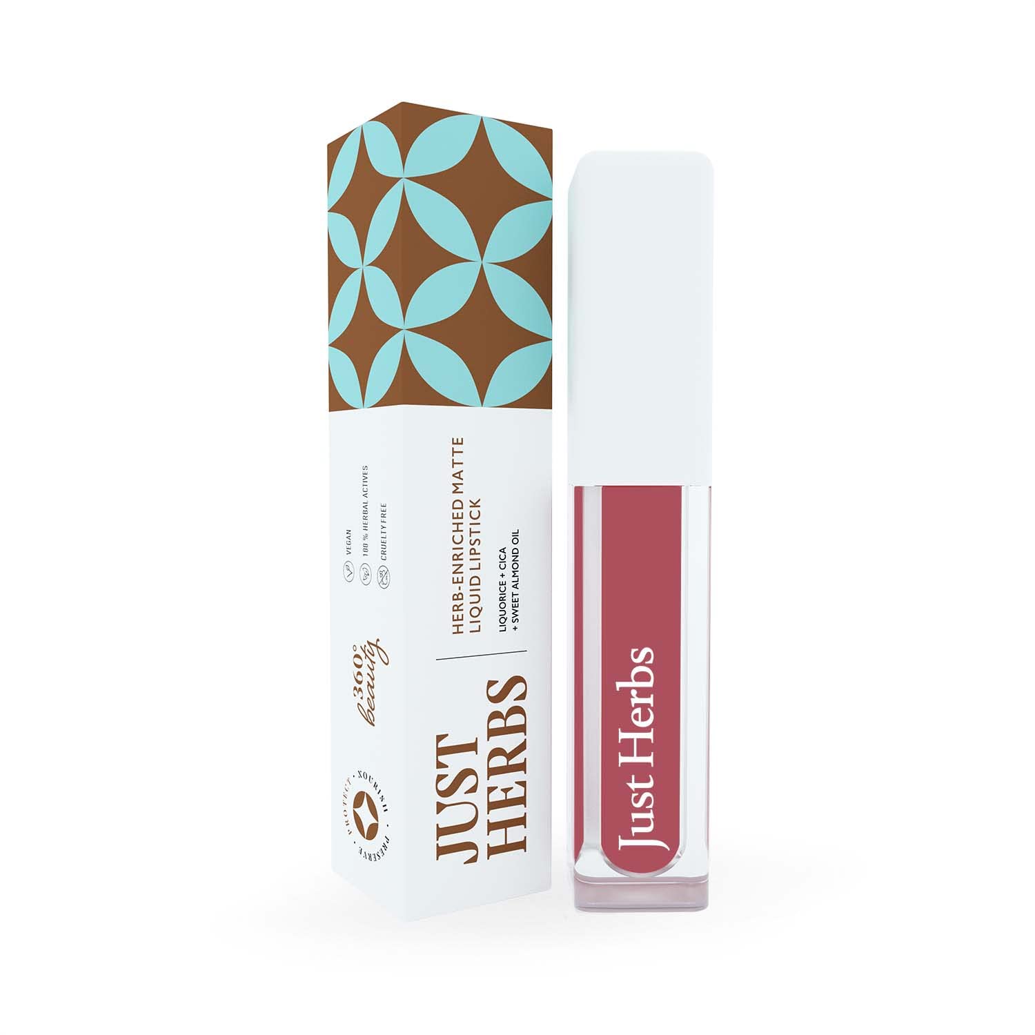 Just Herbs Ayurvedic Creamy Matte Liquid Lipstick - Liquorice & Sweet Almond Oil, Dusty Rose, Hydrating Lip Colour